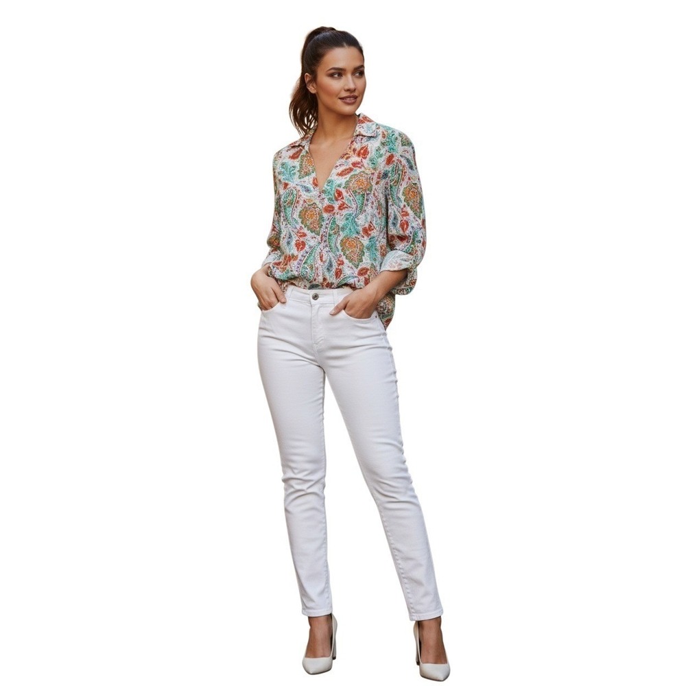 ZARA Paisley Print Viscose Button Up White Multi S Ornamental Intricate Chic